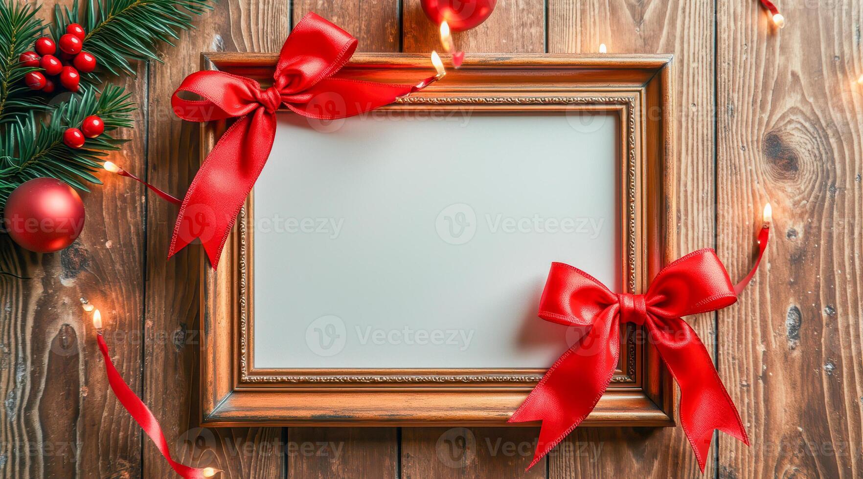 ornate frame with red bows winter decorations photo