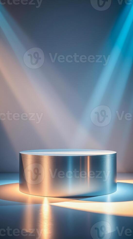 cylindrical metallic platform with dramatic lighting photo