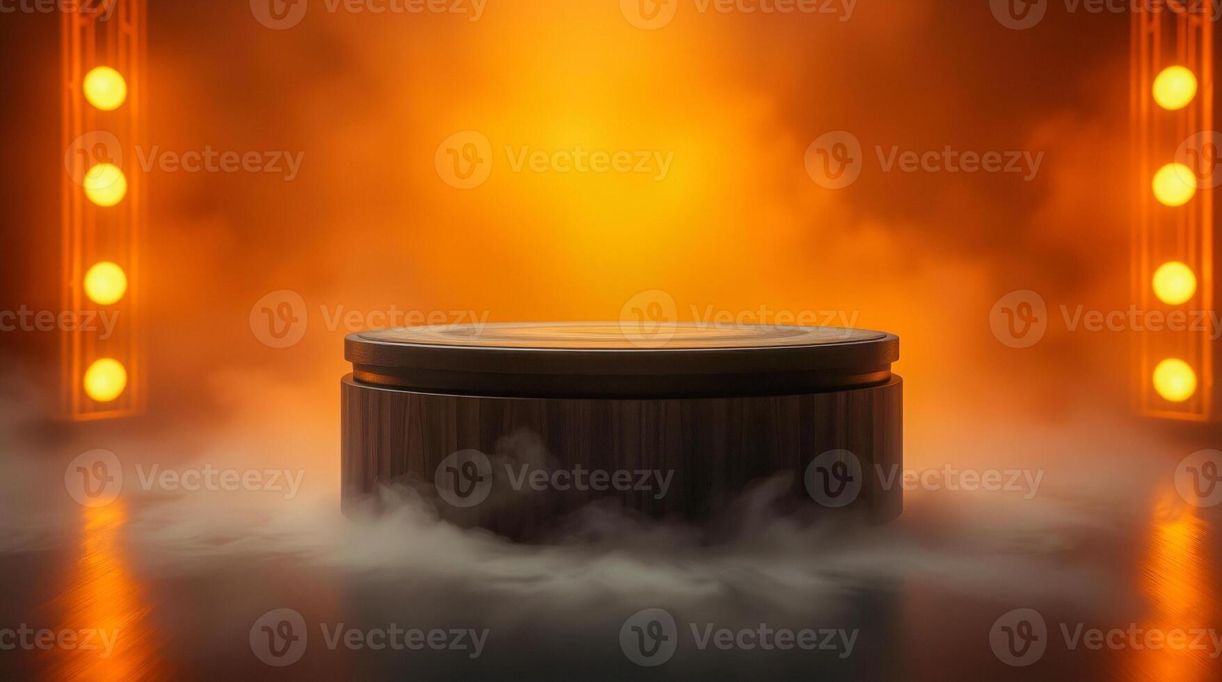 round wooden pedestal hazy studio photo