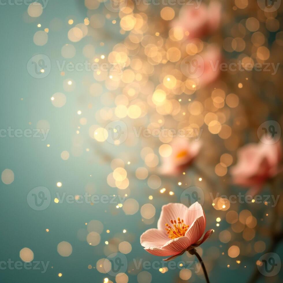 delicate pink flower with golden bokeh photo
