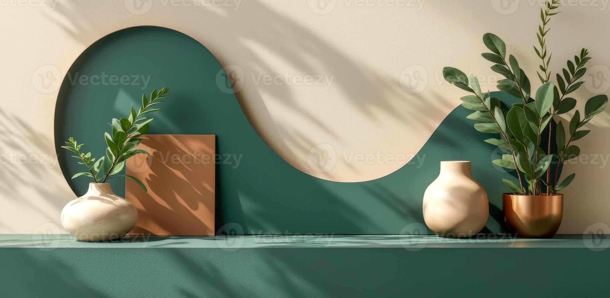 three potted plants displayed on a shelf photo