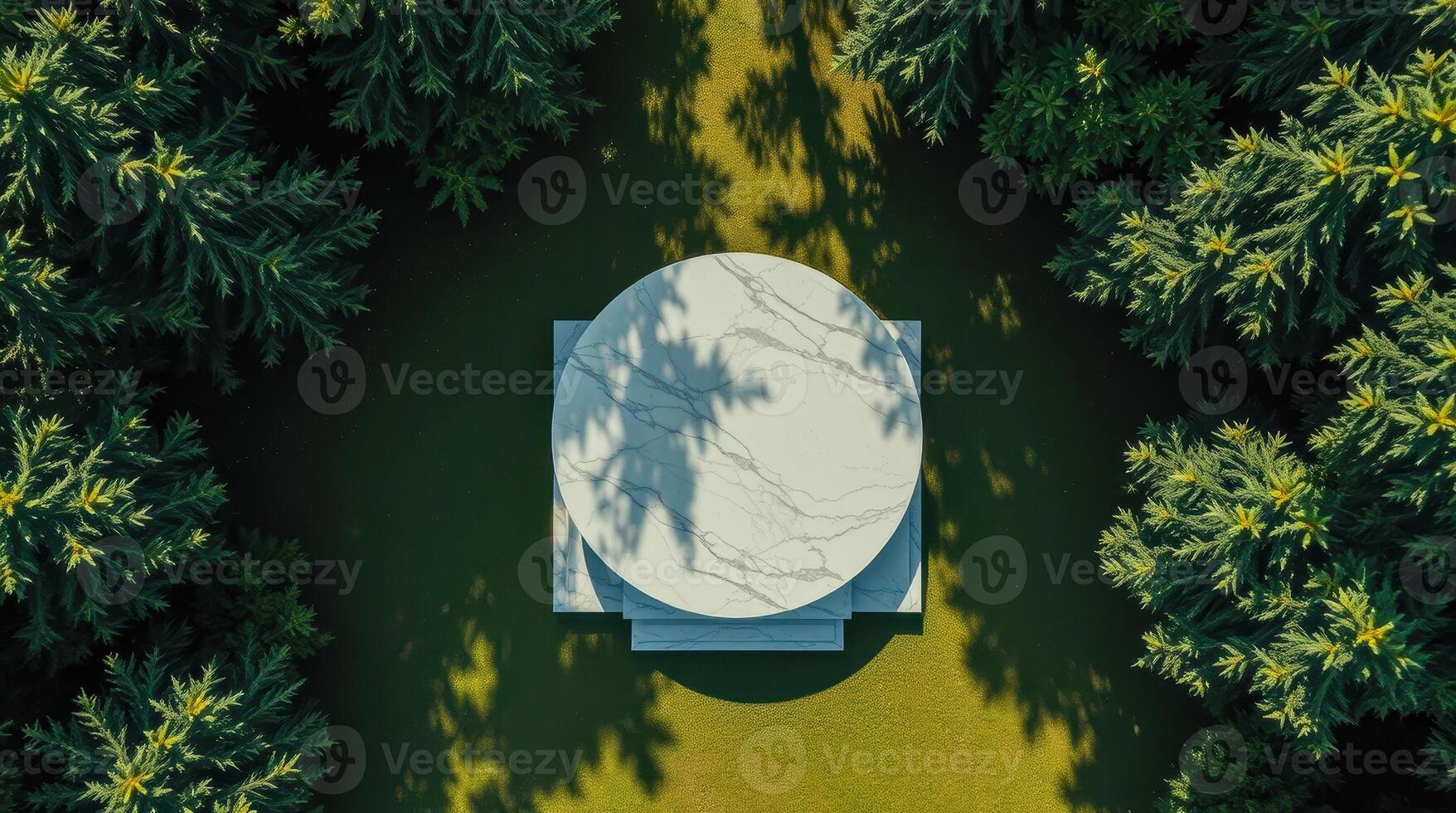 circular marble platform a pine forest photo