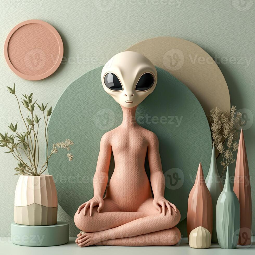 serene alien sculpture a lotus position photo