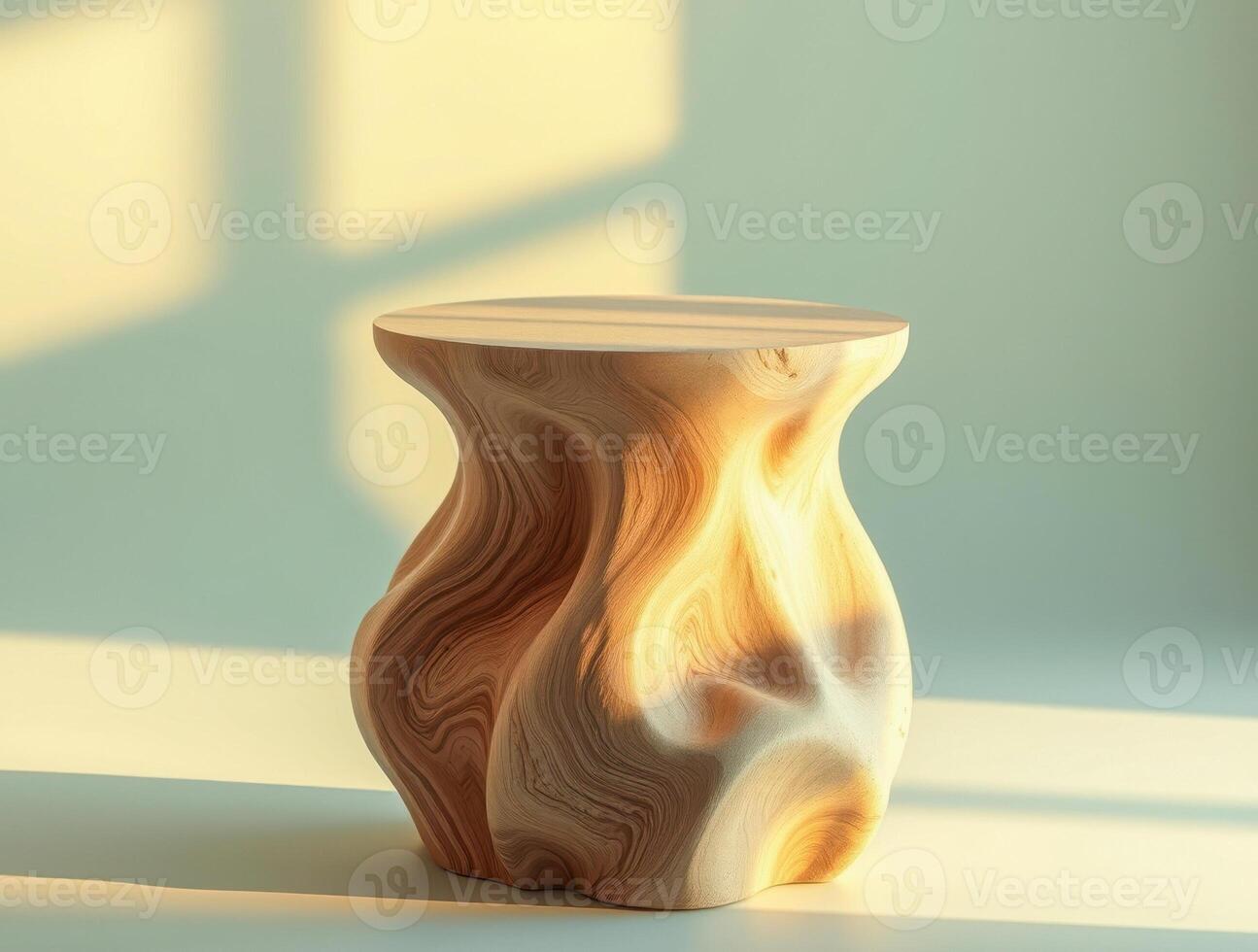 sculptural wooden stool with organic shape photo