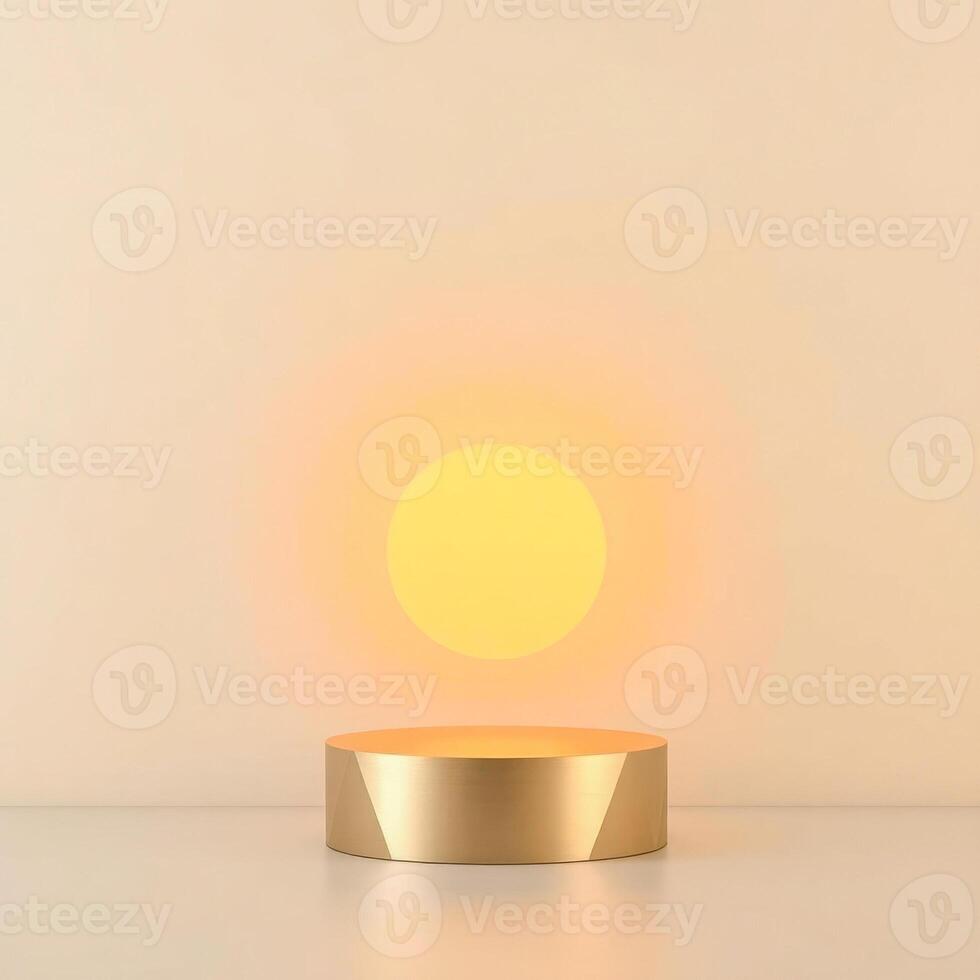 golden cylindrical display platform with soft yellow light photo