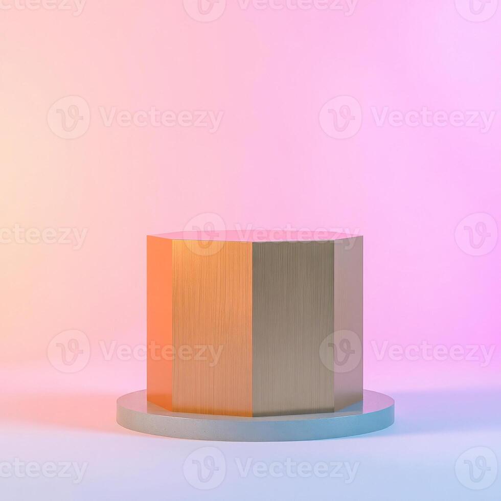 golden hexagonal pedestal on circular base photo