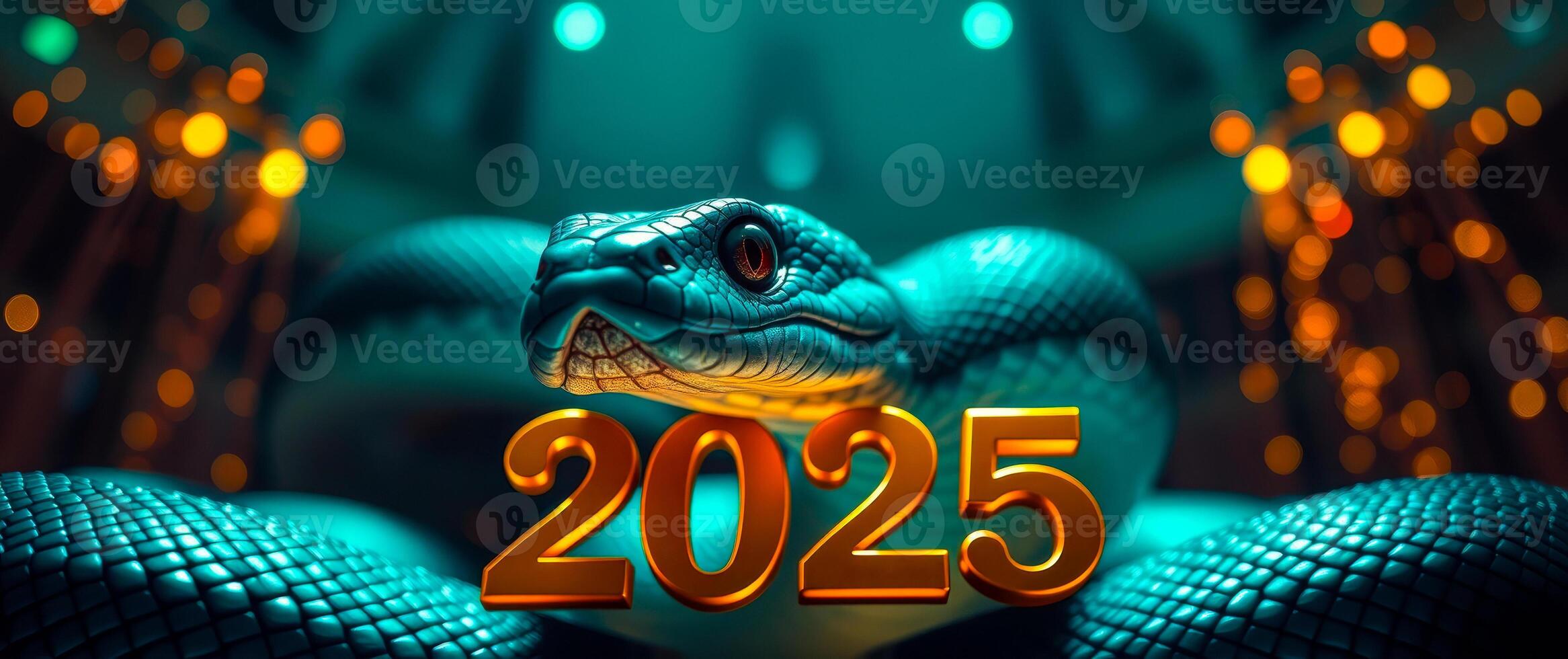 teal snake with golden 2025 front warm lights photo