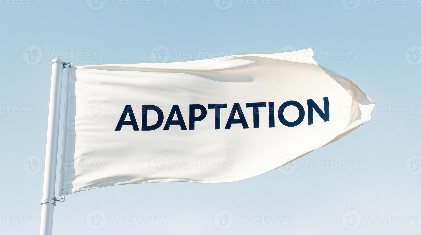 white flag with 'adaptation' text waving the wind photo