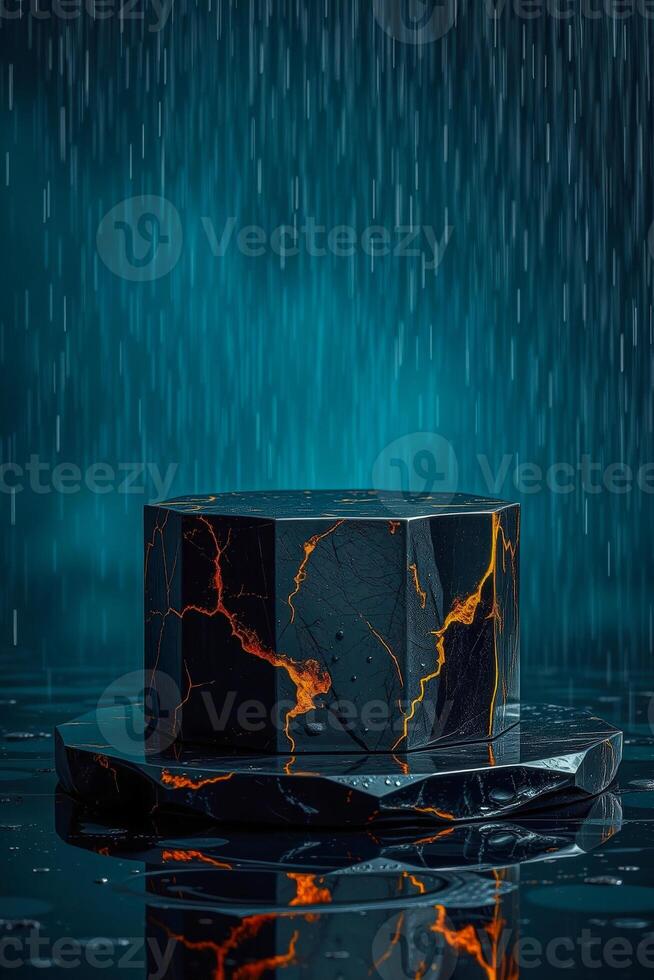 hexagonal structure with veins under teal rain photo