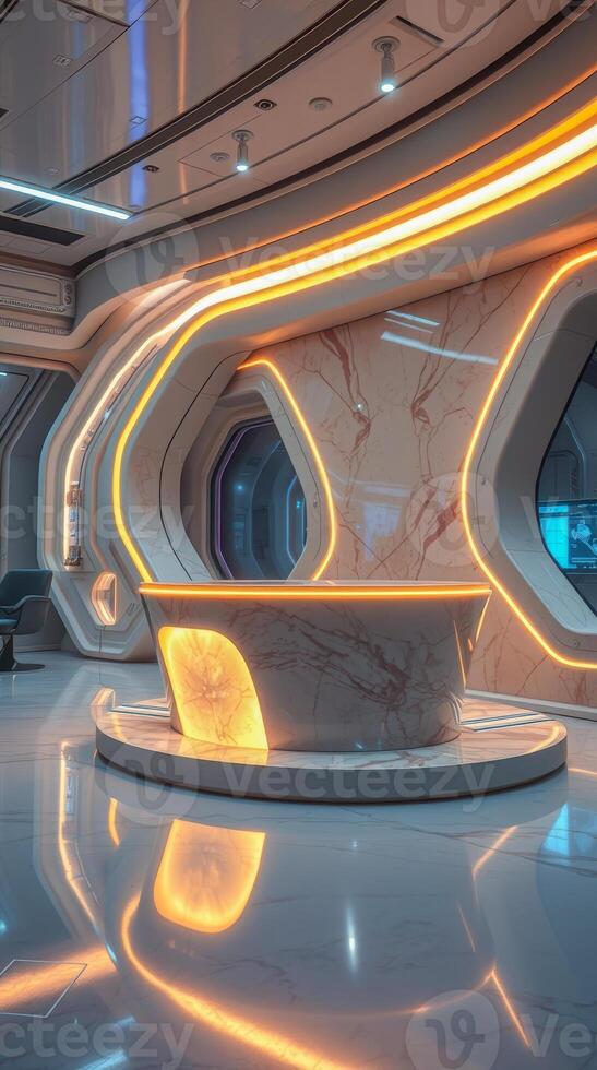 modern reception desk a futuristic setting photo