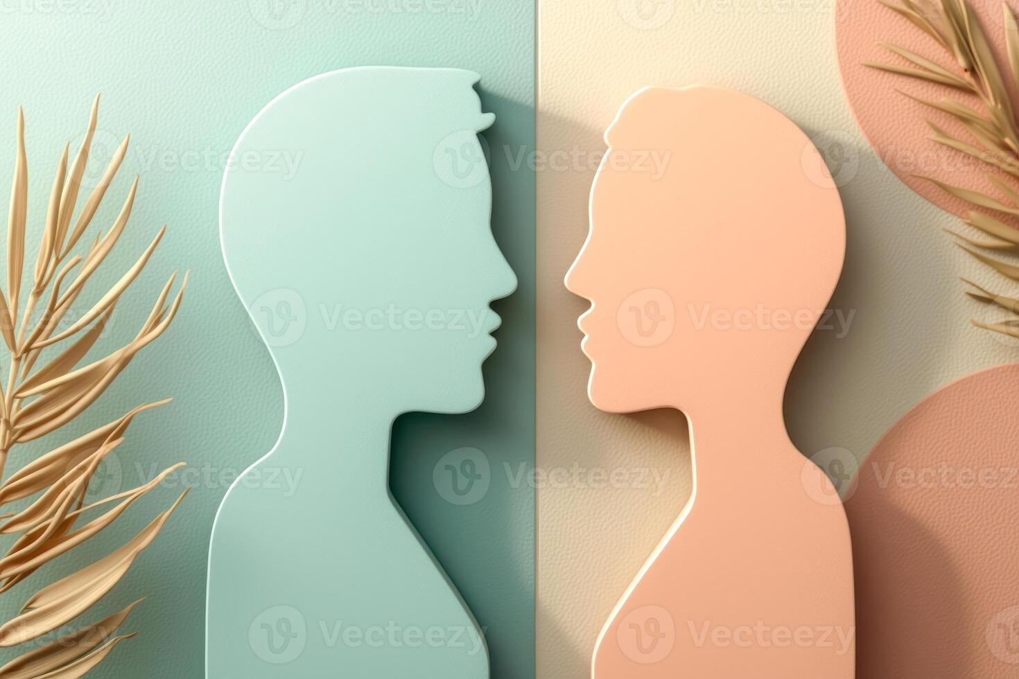 two facing silhouettes soft pastel tones photo