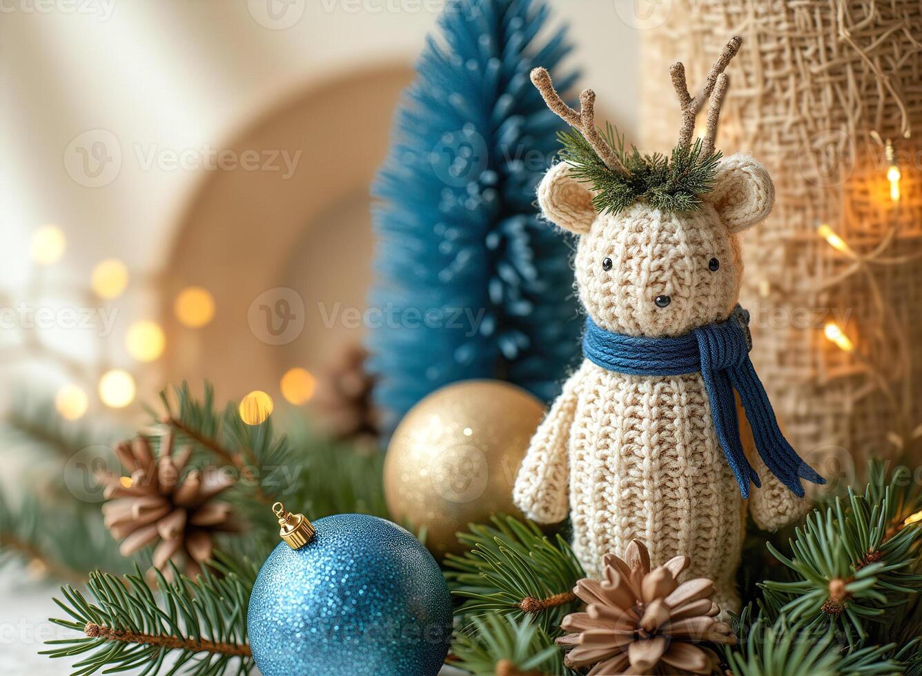 knitted reindeer figurine a festive winter setting photo
