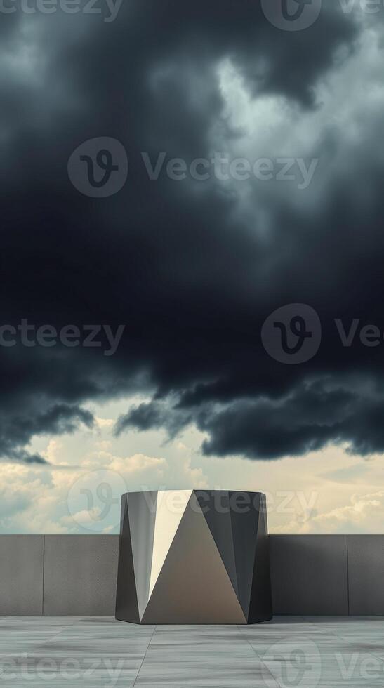 geometric metal structure on rooftop under dark clouds photo