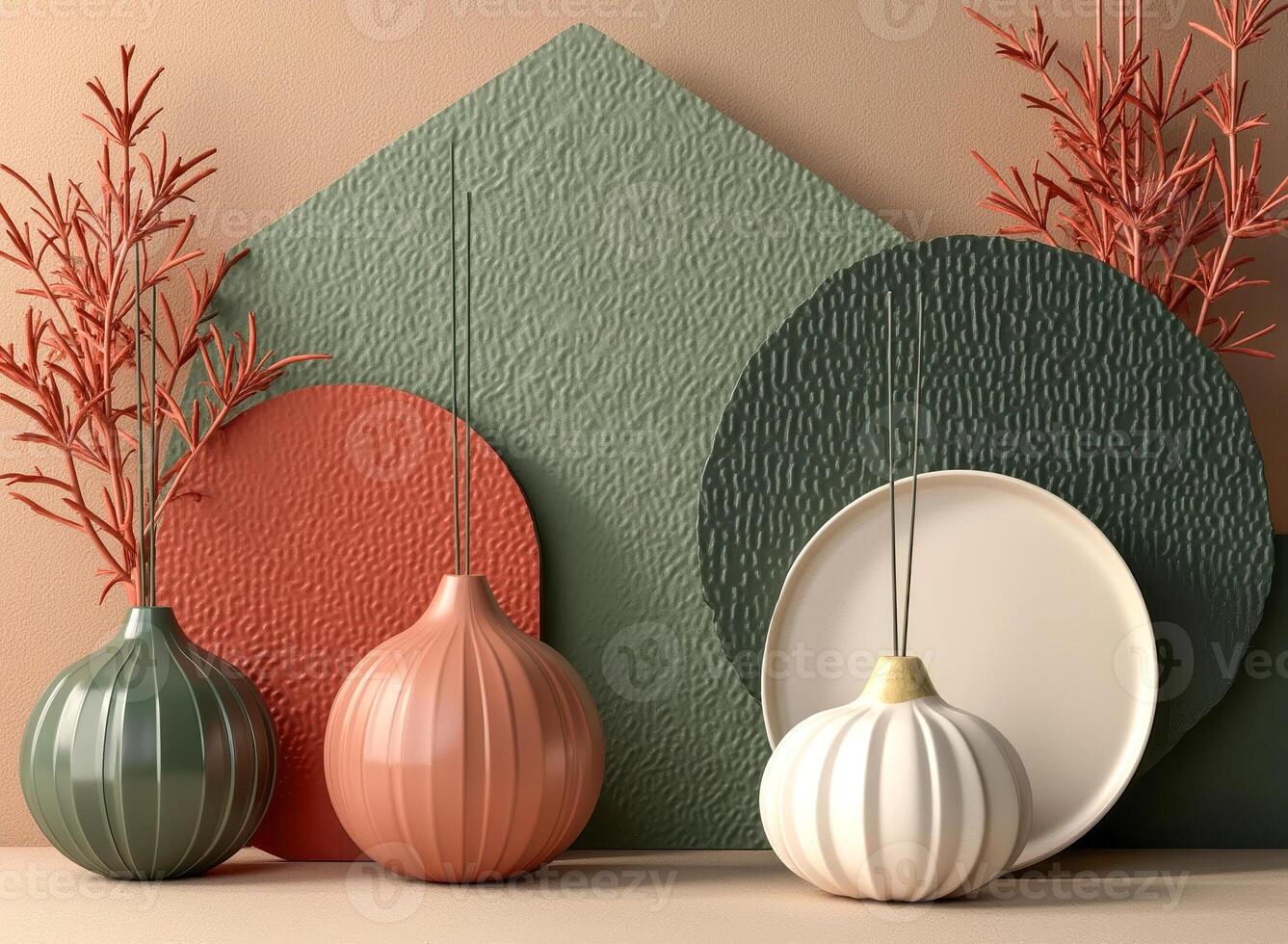 three textured vases analogous colors photo