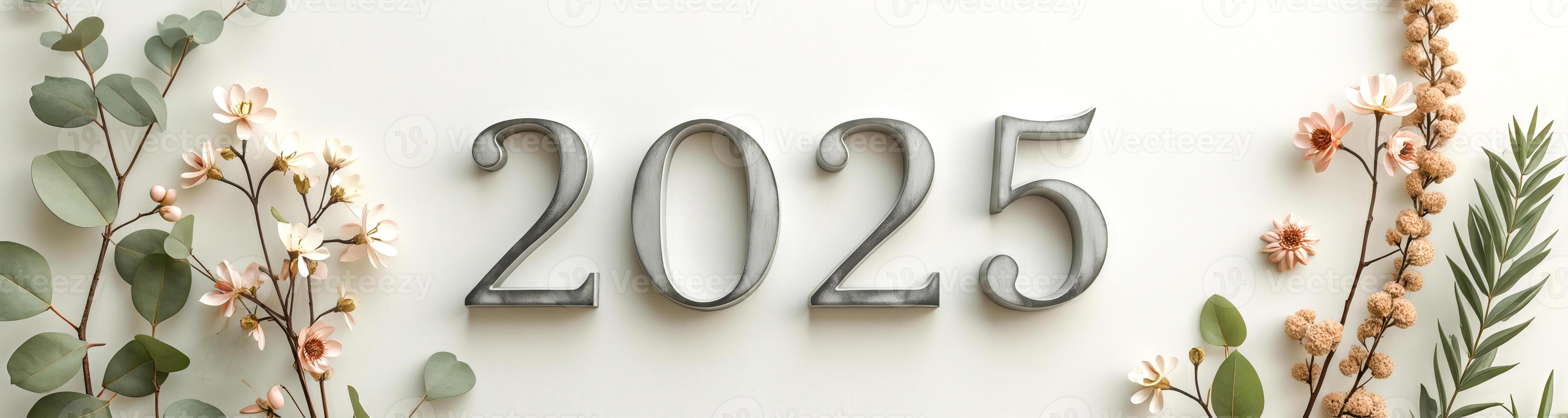 2025 floral arrangement on white background photo