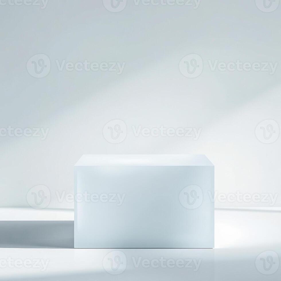 pale-blue cube on a pristine white surface photo
