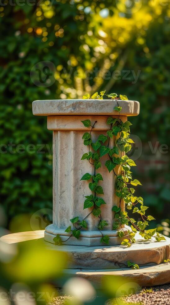 stone column with green vines photo