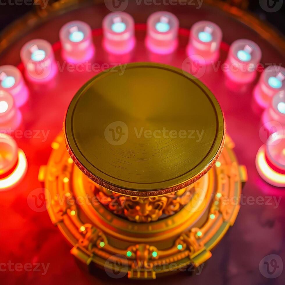 ornate golden platform with ambient pink lighting photo