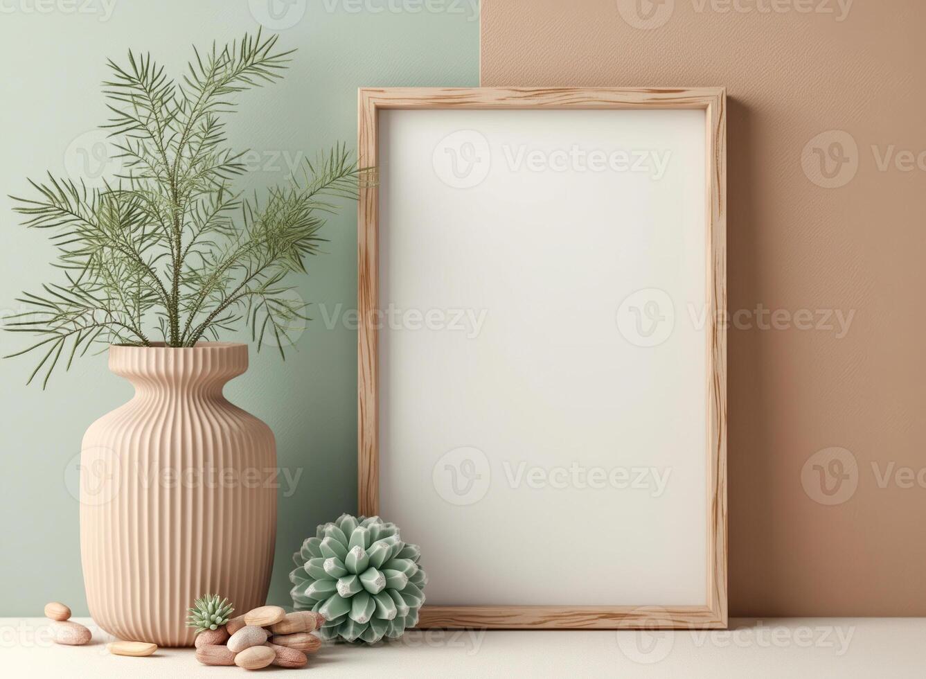 blank frame mockup with minimalist decor photo