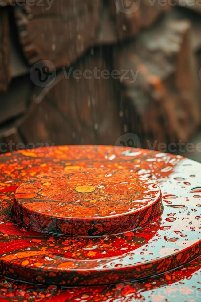 water droplets on two marbled circular objects photo