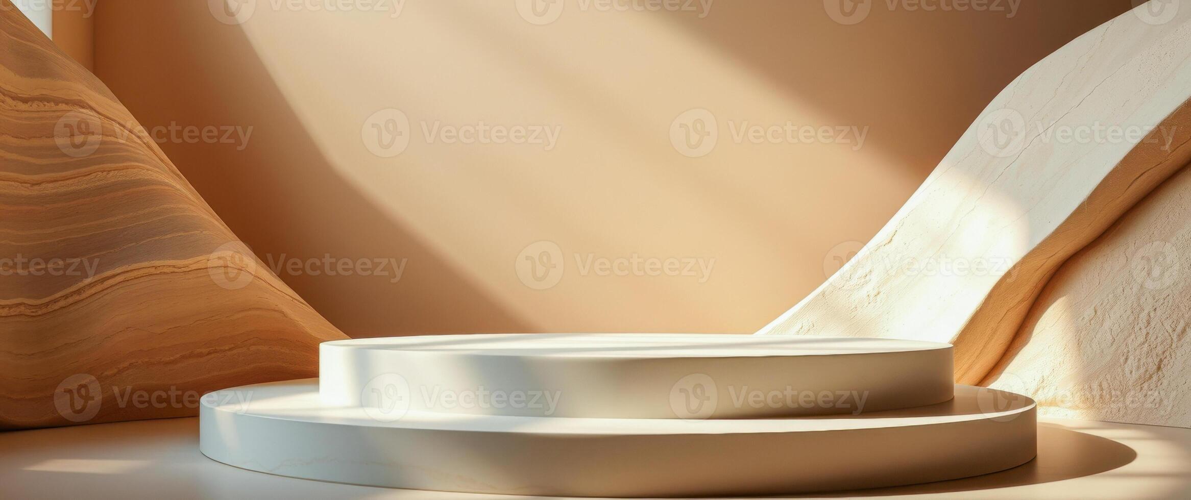 two-tiered round platform minimalist studio setting photo