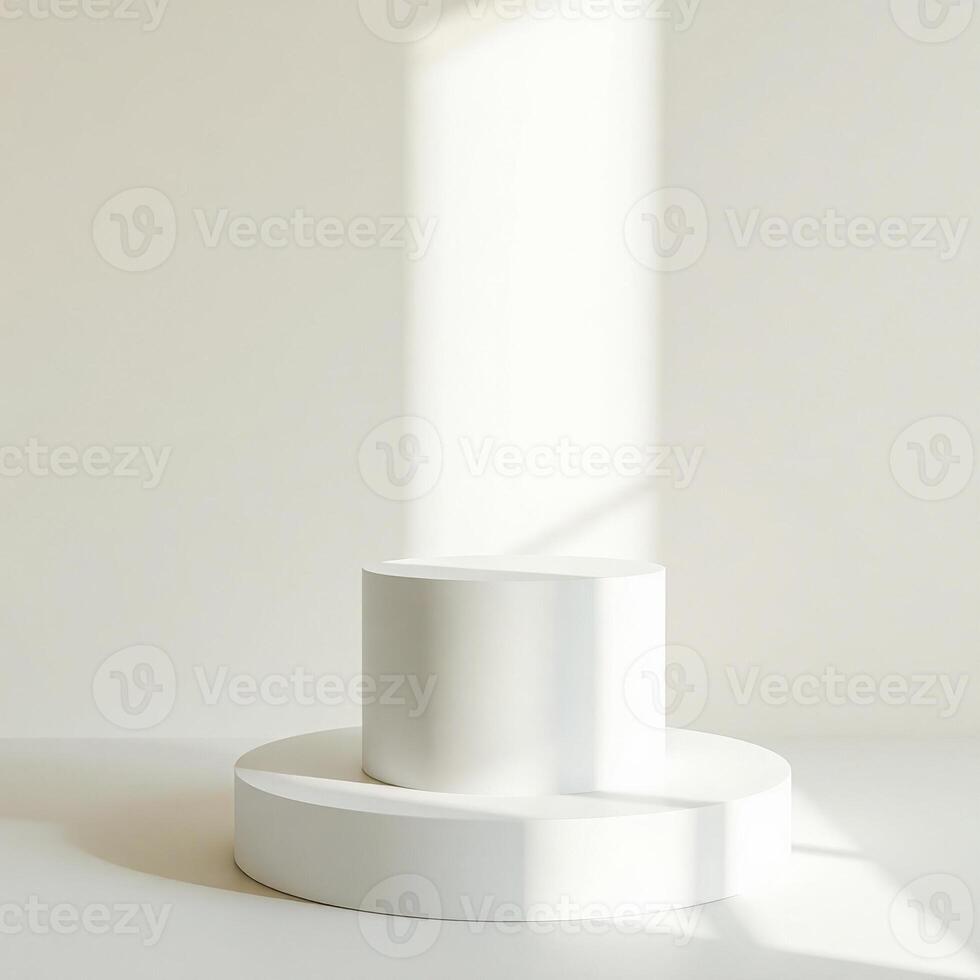 two white cylindrical platforms product display photo