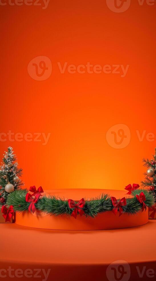 product display with festive garland miniature trees photo