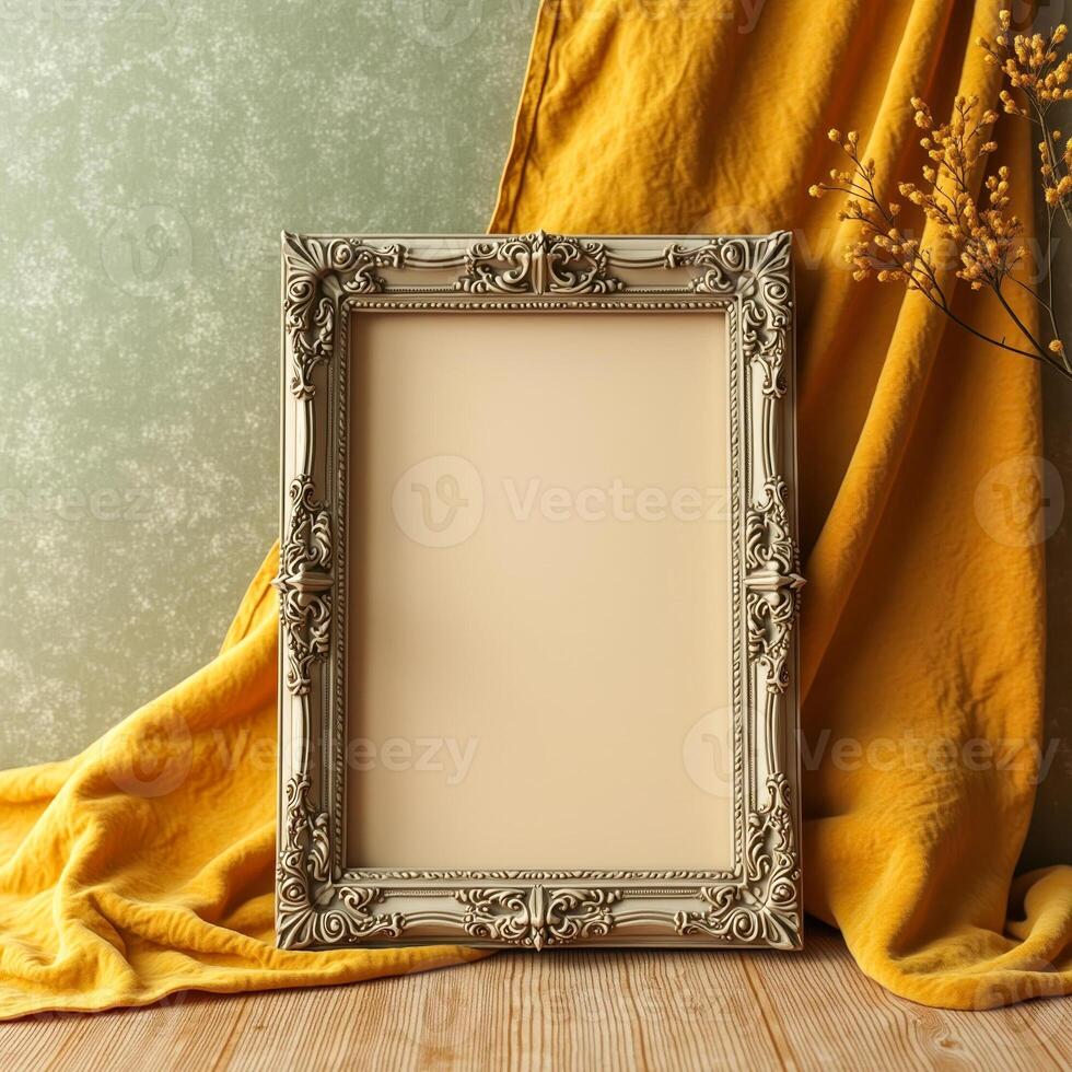 ornate frame with yellow drape flowers photo