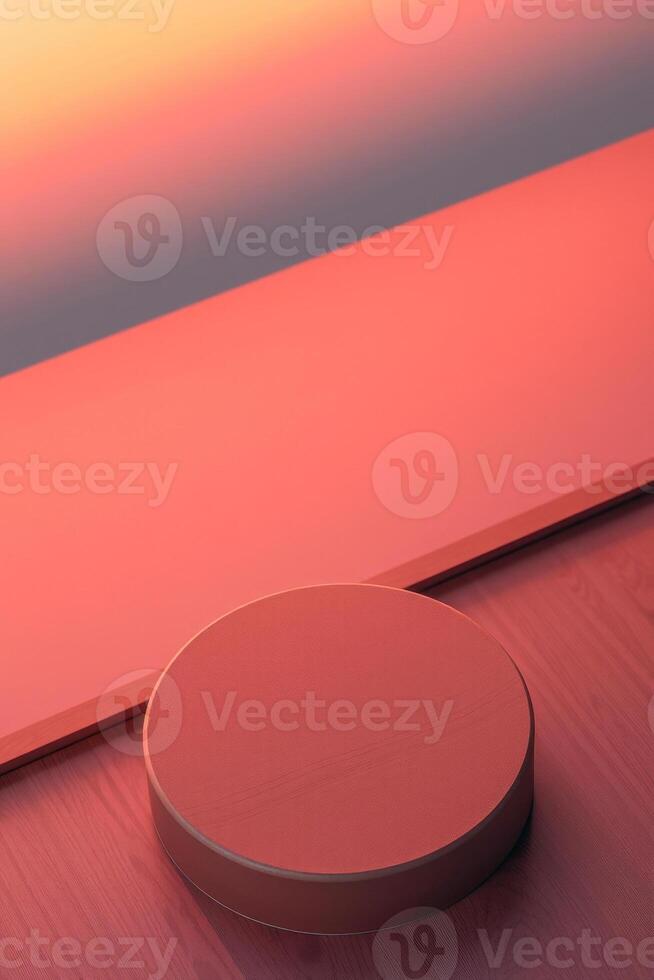 crimson circular pedestal on wooden surface photo