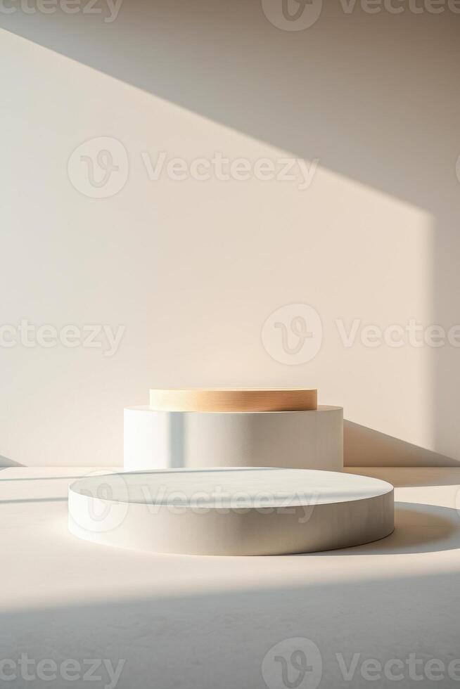 tiered display circular platforms soft light photo