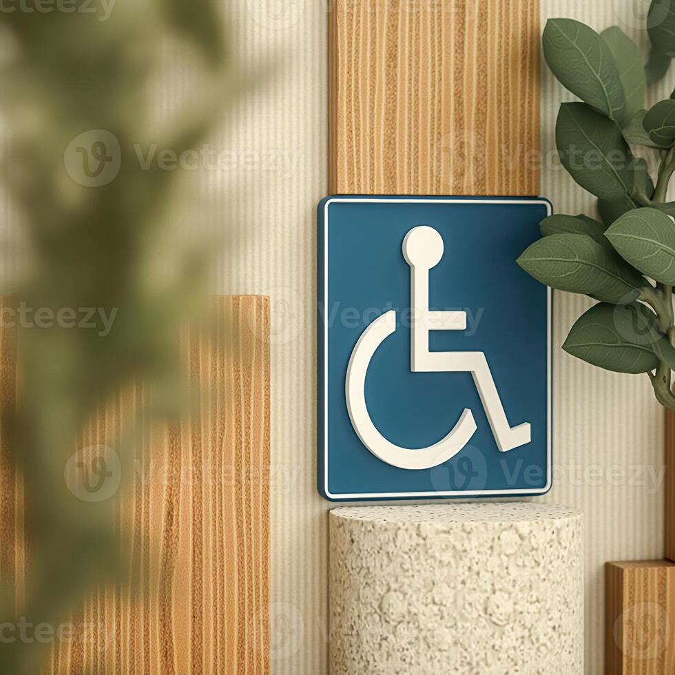 teal accessibility symbol on a textured pedestal photo