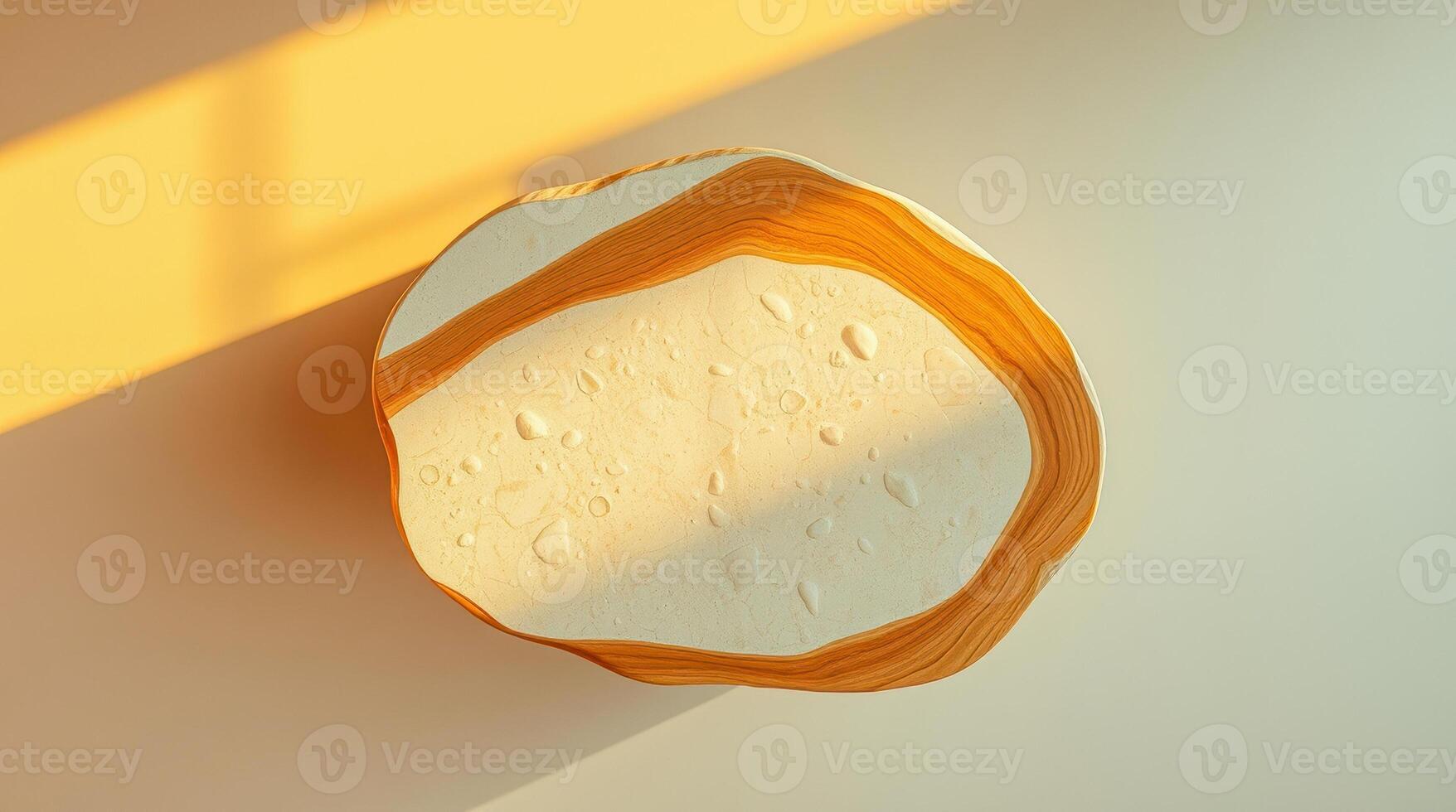 round beige tabletop with wooden frame photo