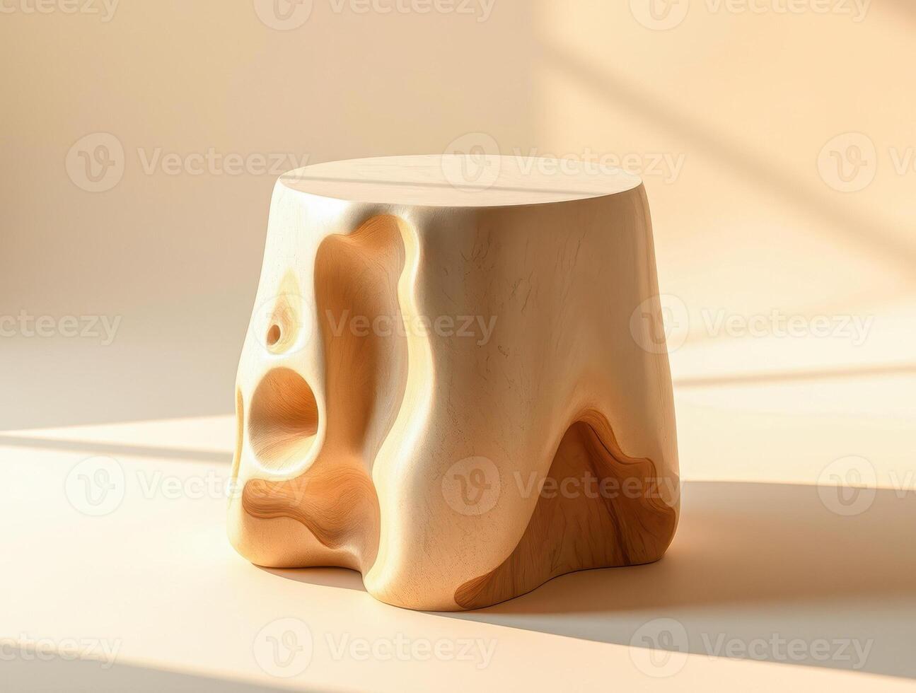 sculpted wooden stool beige photo