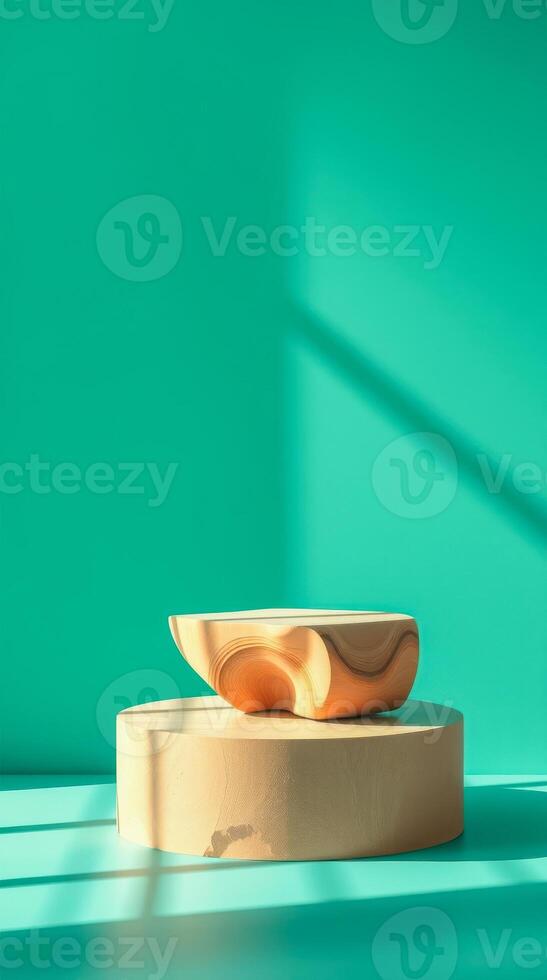 two organic platforms on teal background photo