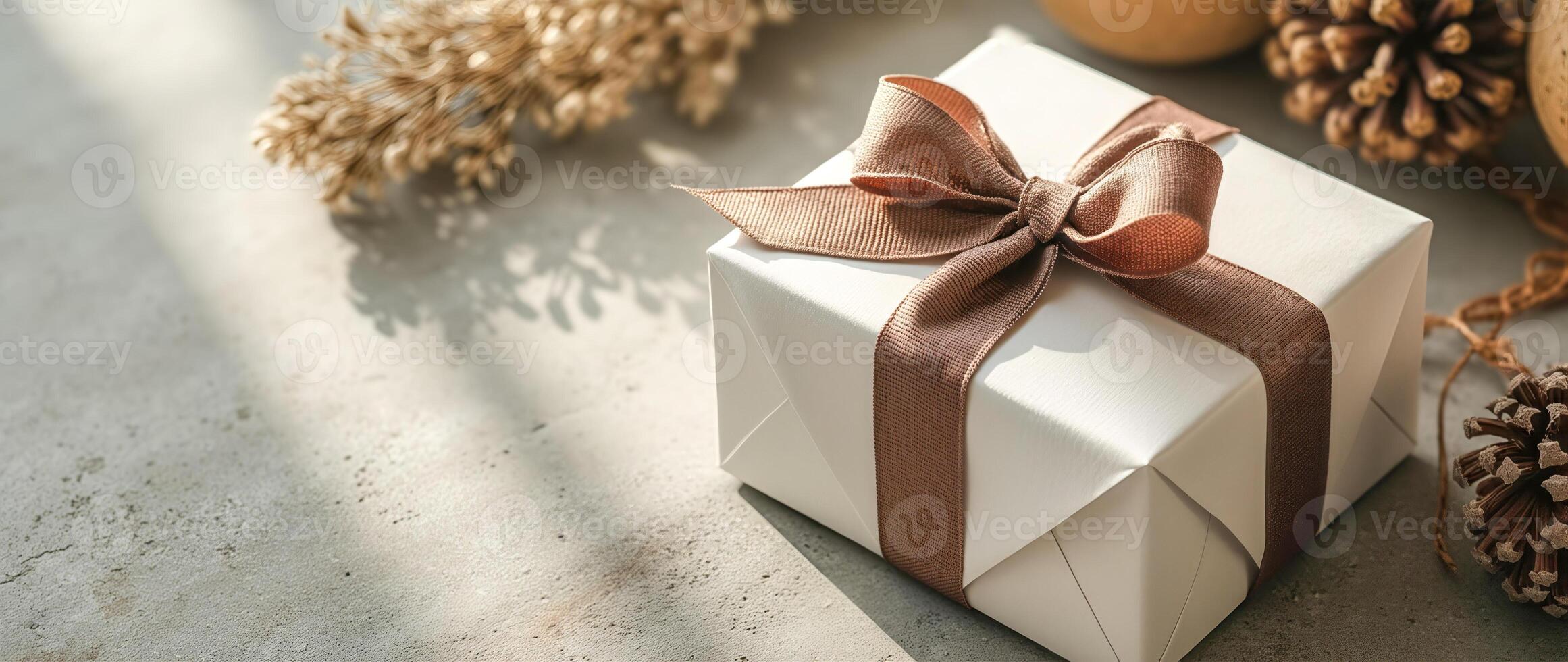 brown-ribboned white gift box photo