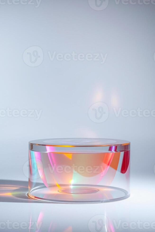 translucent cylinder platform with iridescent form photo