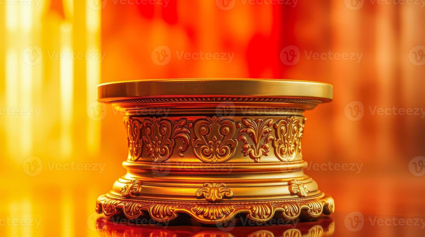 golden ornate pedestal on dark surface photo