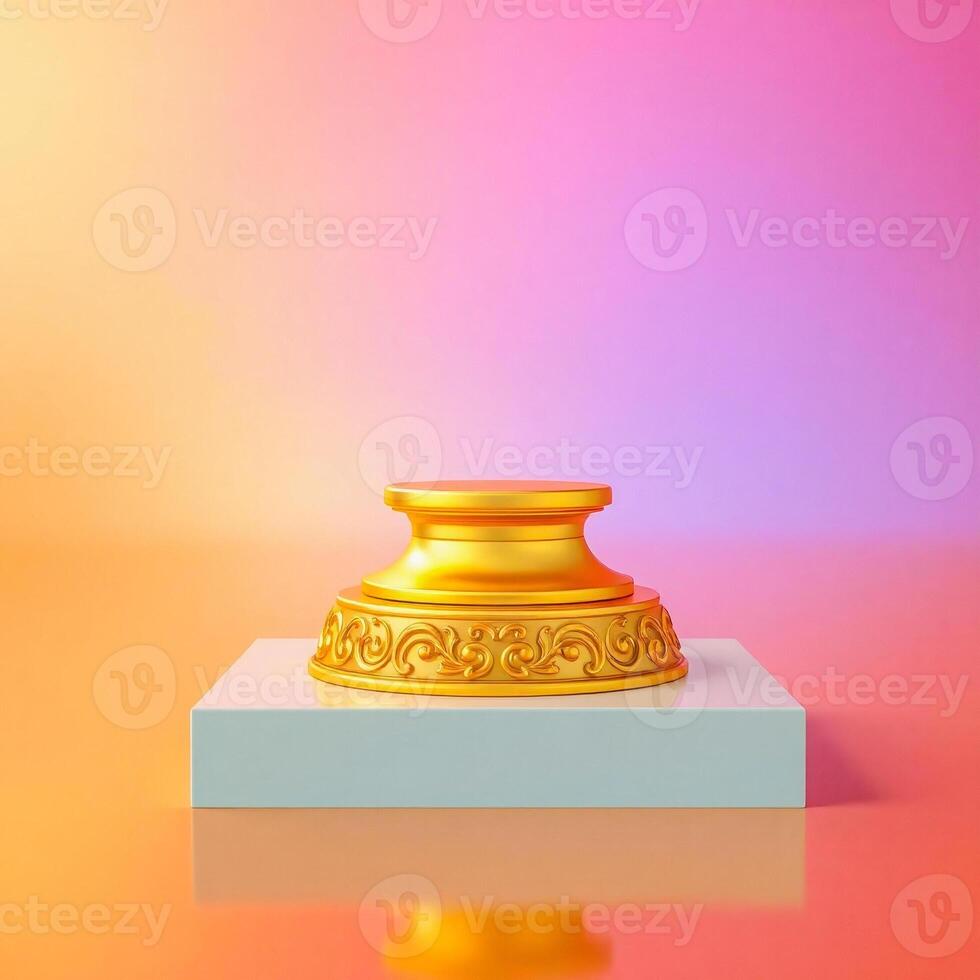 ornate golden pedestal on pale blue platform photo