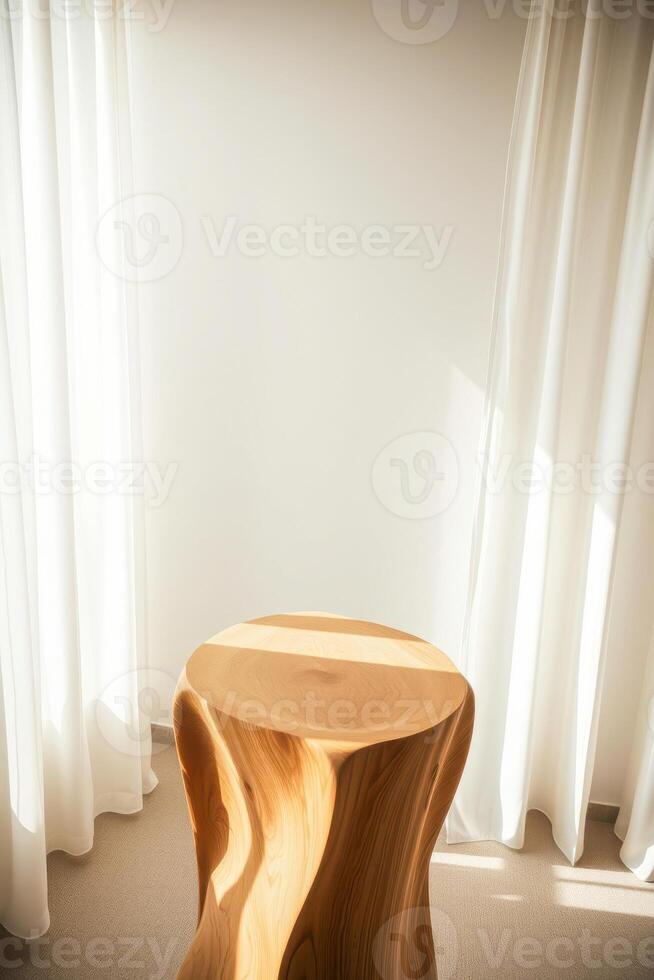 sculpted wooden stool sunlit room photo
