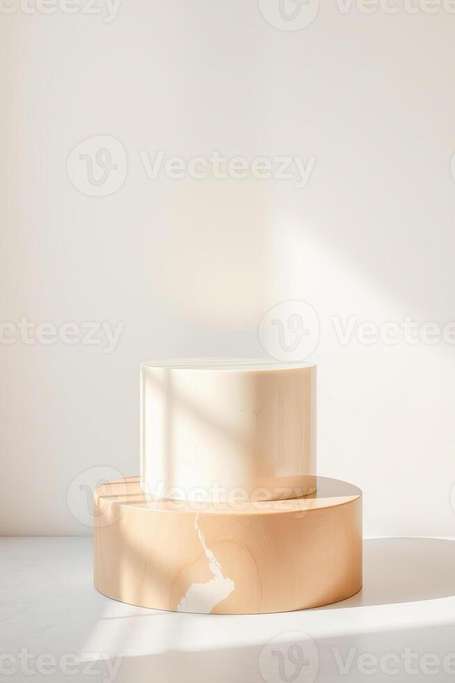 two-tiered cylindrical display stand soft light photo