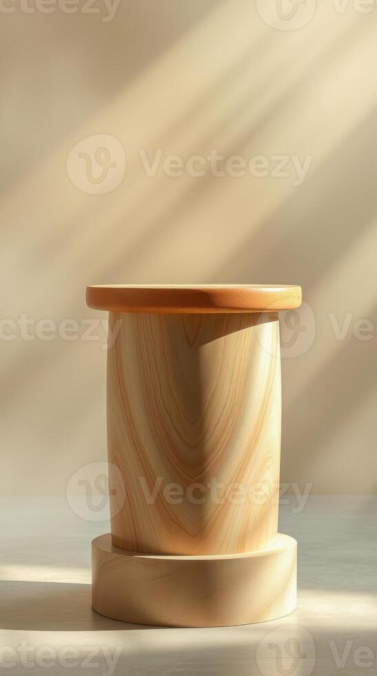cylindrical wooden pedestal display photo