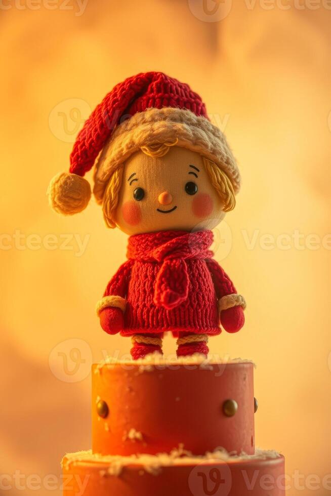 cheerful handmade knitted doll photo