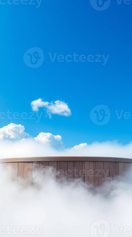 wooden tub amidst clouds blue sky photo