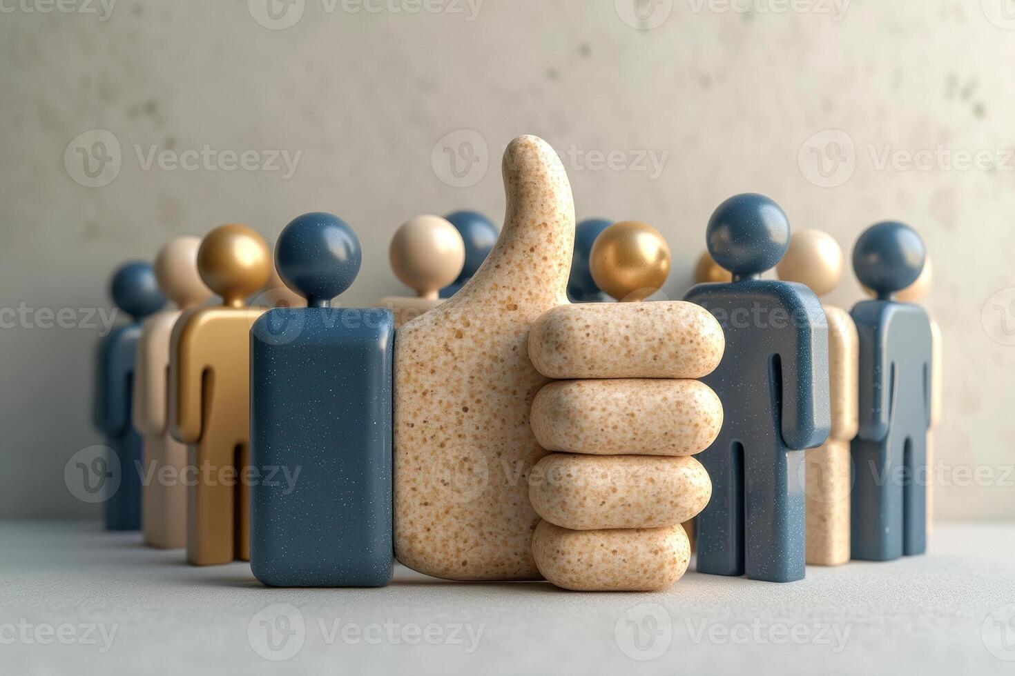 stylized figures surrounding a textured thumbs- symbol photo