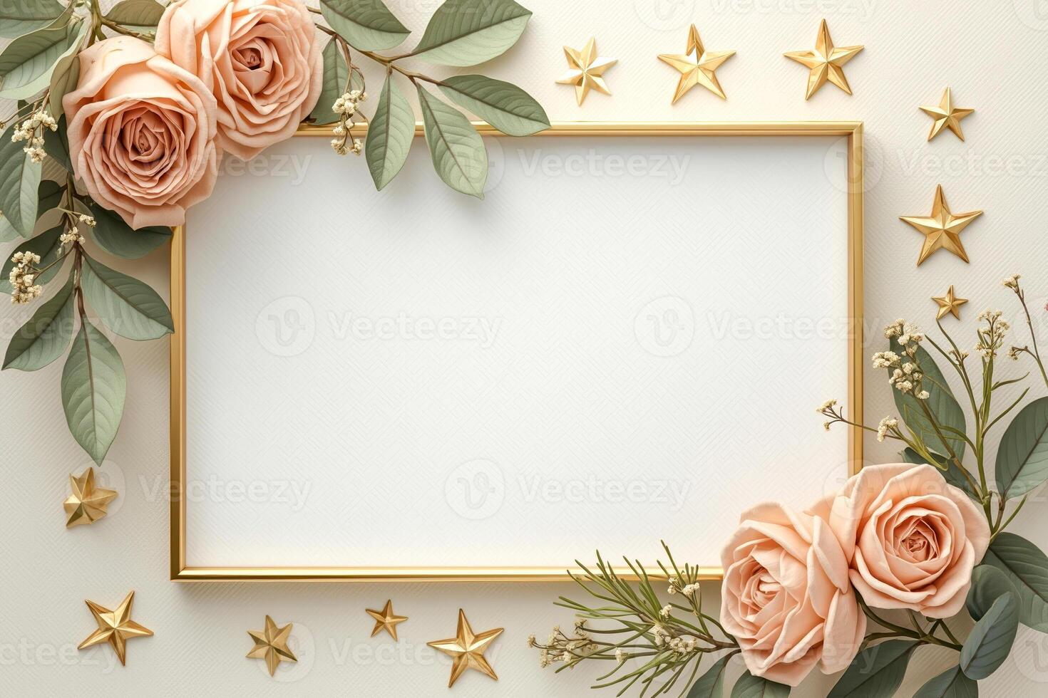 peach roses gold stars frame photo