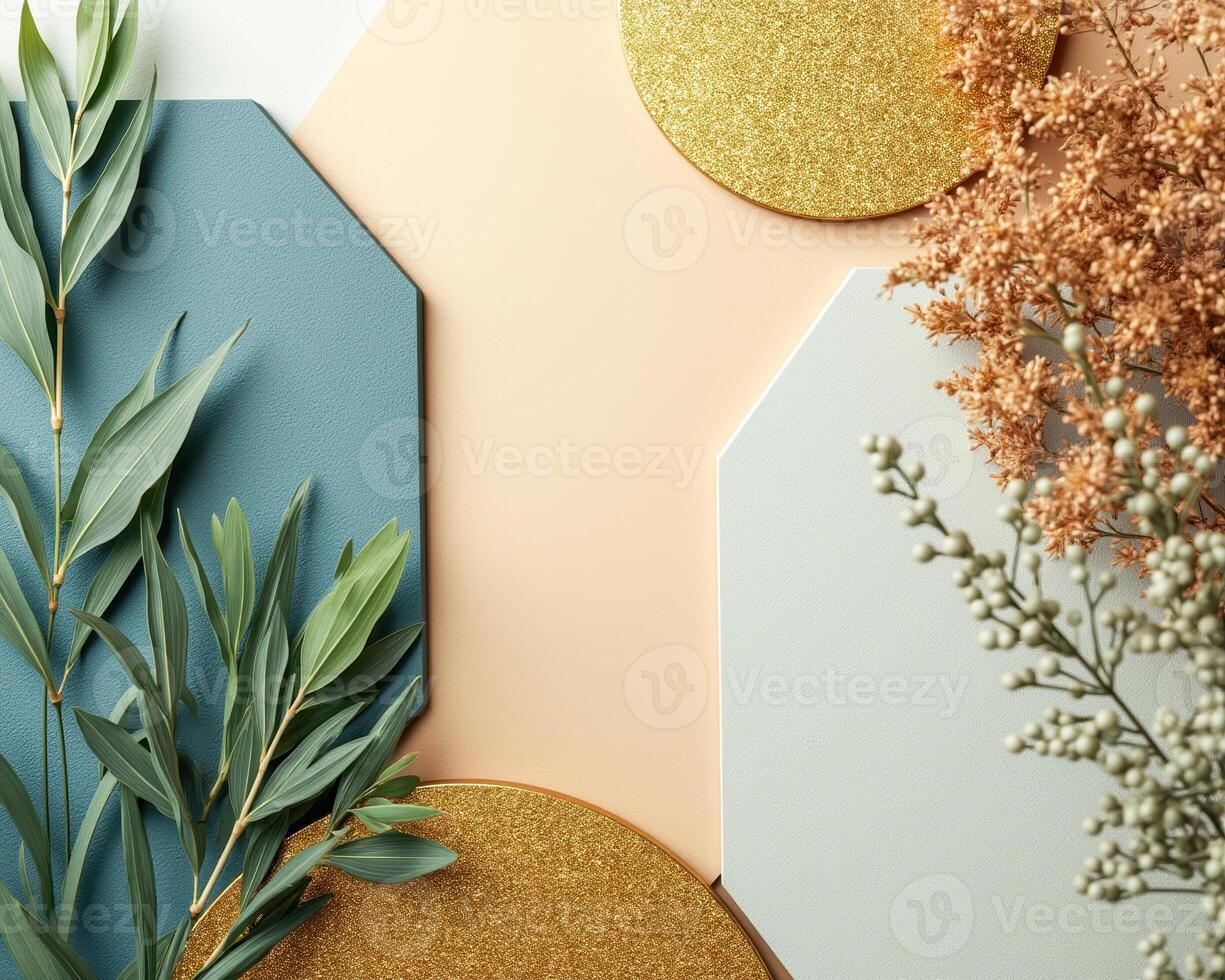green leaves gold glitter textured backgrounds photo