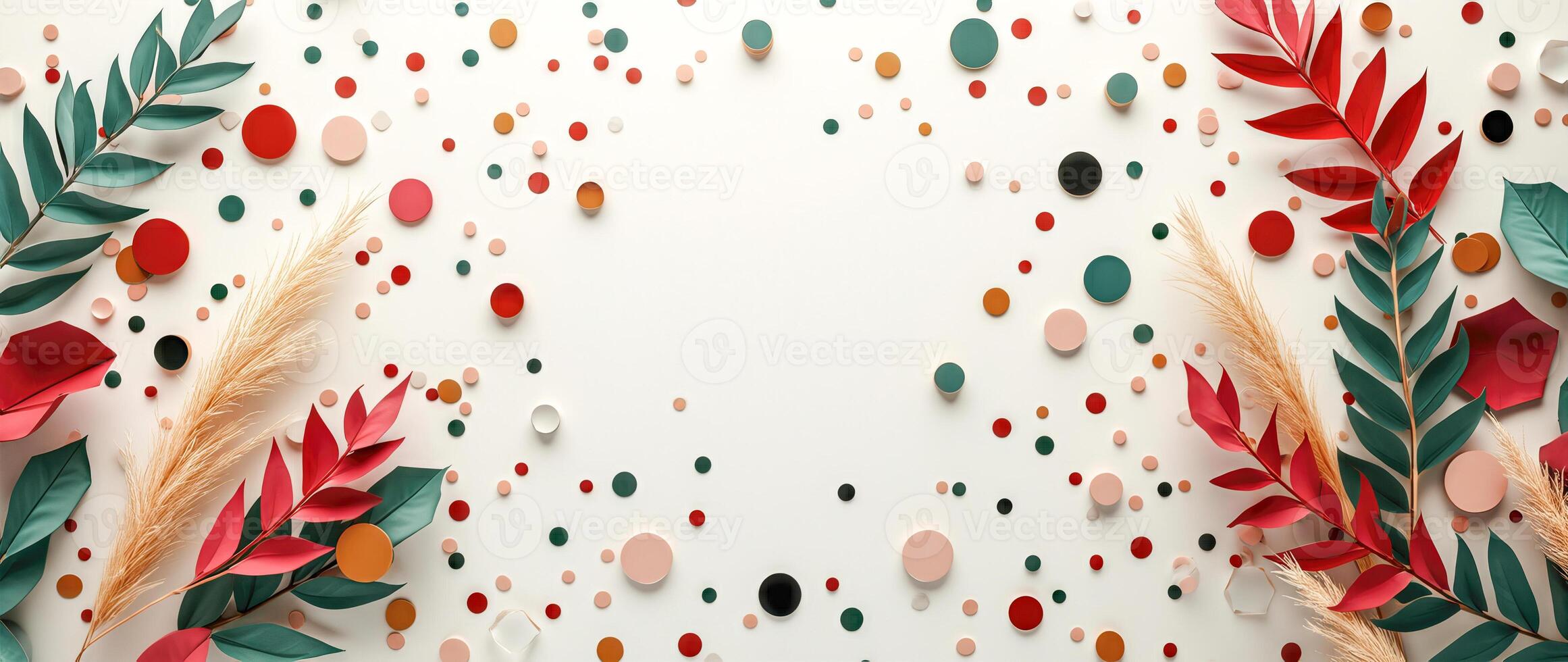 elegant arrangement colorful leaves circles on white background photo