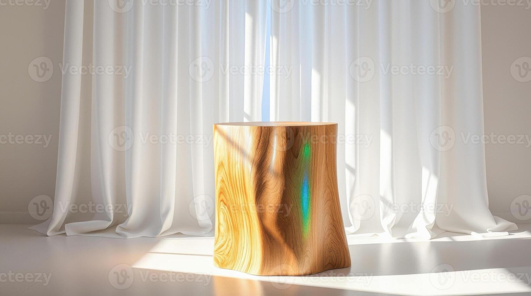 carved wooden pedestal a sunlit room photo