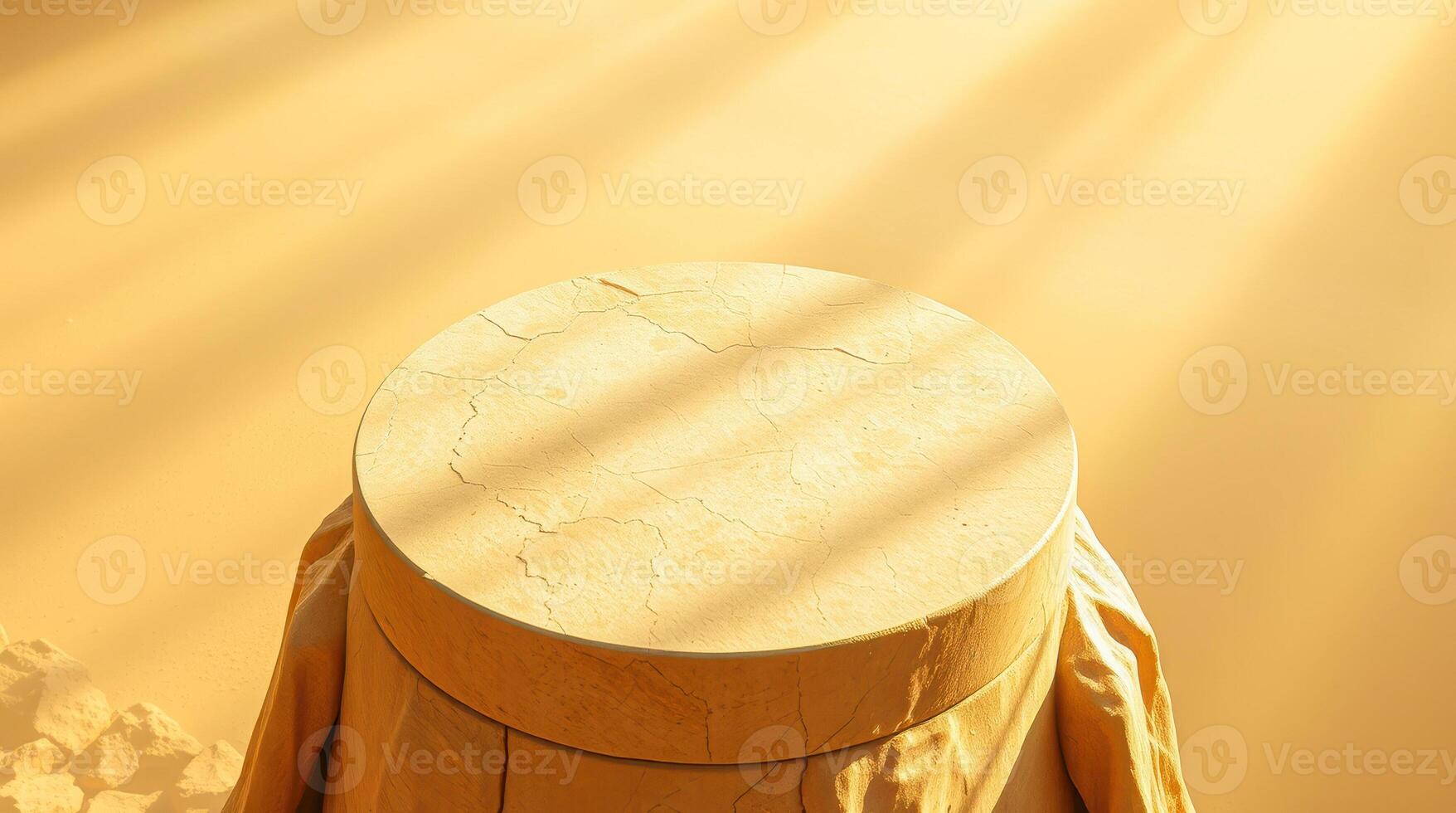 golden round pedestal with draped fabric photo