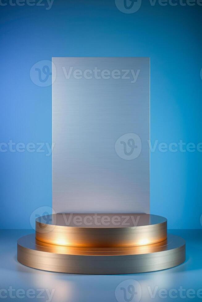 brushed metal plate on circular platform photo